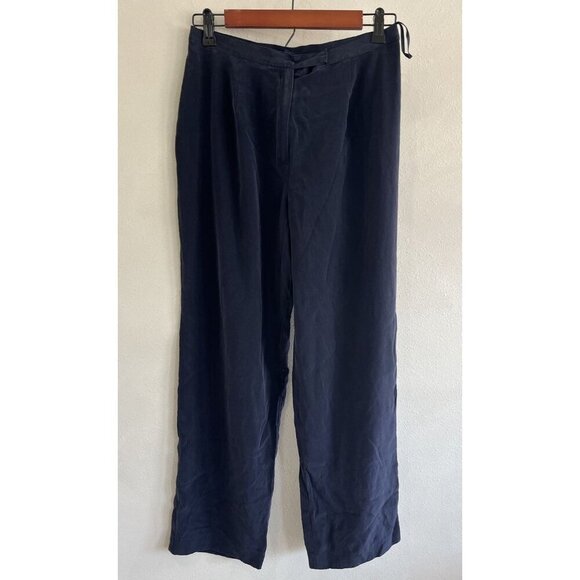 Norton McNaughton Women's 100% Silk High Rise Dark Blue Pants 10p 10 Petite - Picture 1 of 4